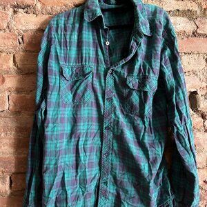 Men's large teal plaid shirt